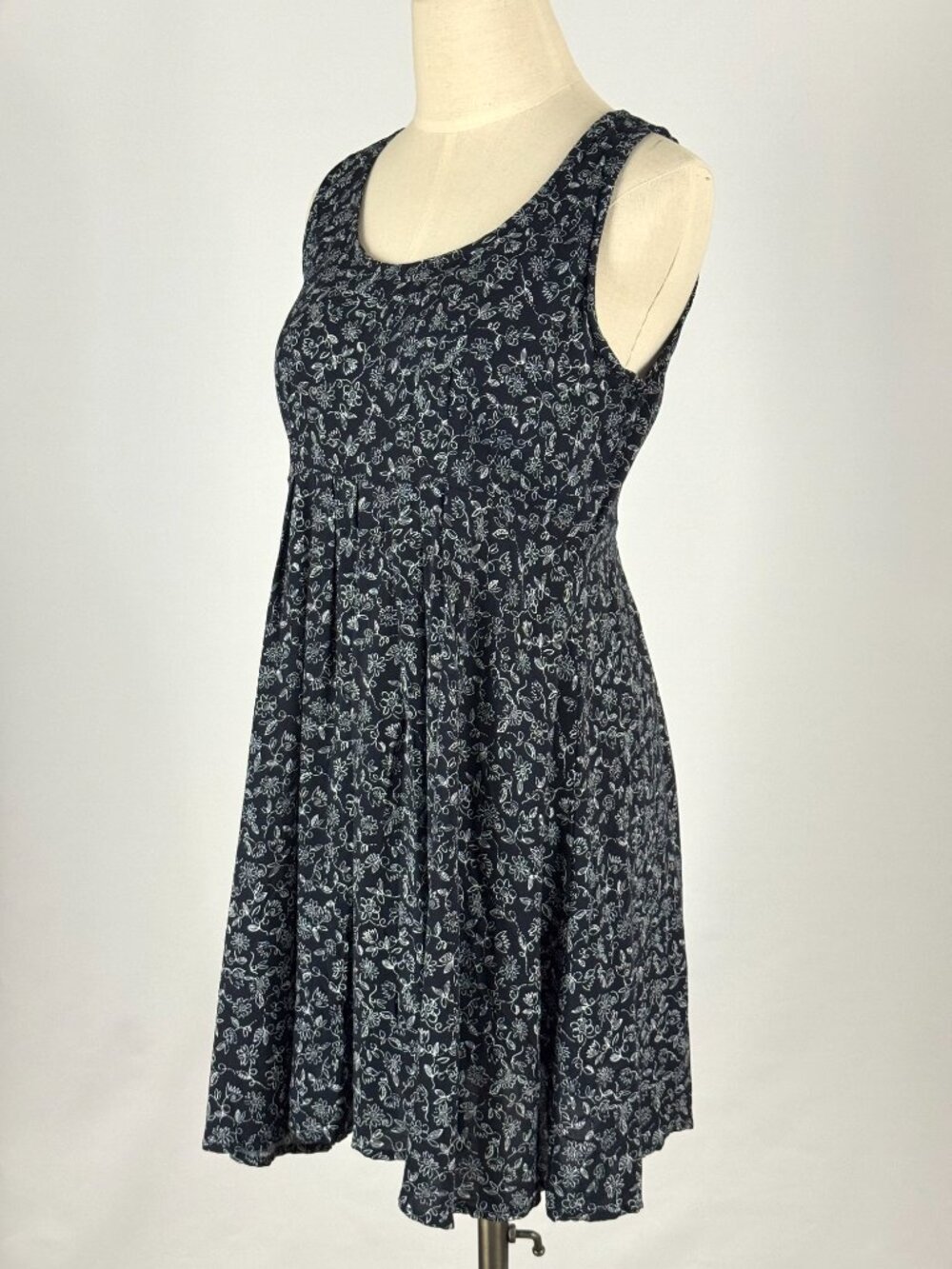 Vtg 90s All That Jazz Black & White Floral Babydoll Mini Dress Rayon Grunge